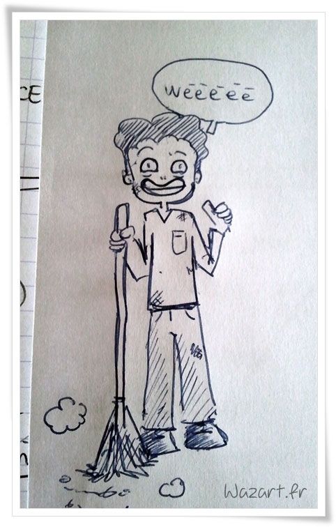 dessin d'un type avec un balai