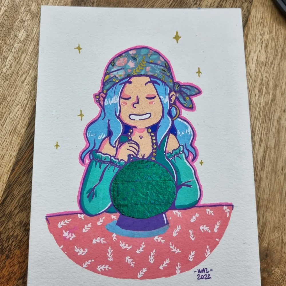 dessin d'une bohémienne au Posca et washi tape