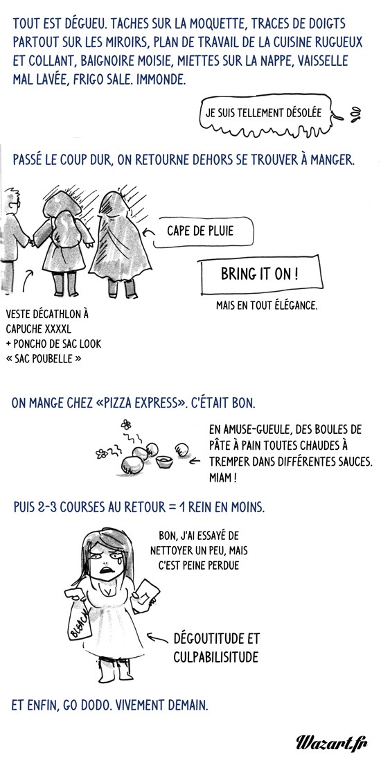 Bon, cette journée, c'était vraiment la lose. Mais tu vas voir hein, c'était plus sympa par la suite ! compte rendu partie 1 : pizza express, des boules de pâtes à pizza, première sortie classe en sac poubelle et cape de pluie