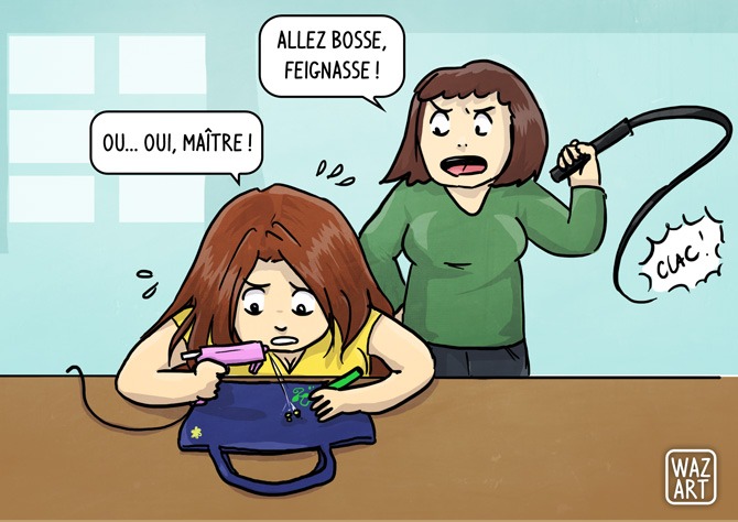 Tu me crois si je te dis qu'elle était morte de rire quand je me suis cramée avec la colle ? Ty-ran-nique. :D moman avec un fouet qui me dit bosse feignasse, et moi qui réponds oui maître