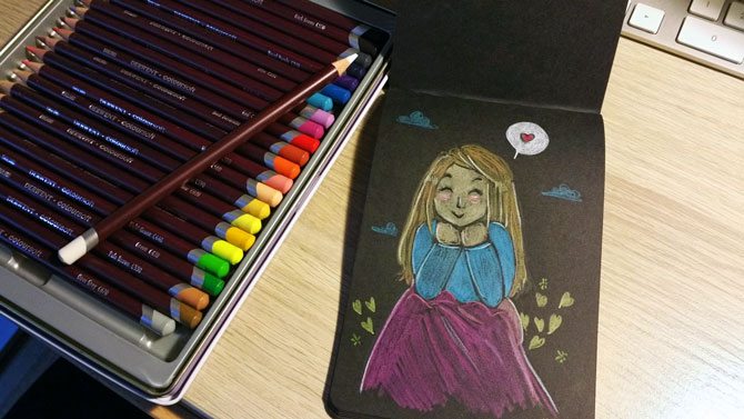 croquis aux crayons de couleurs
sur papier noir