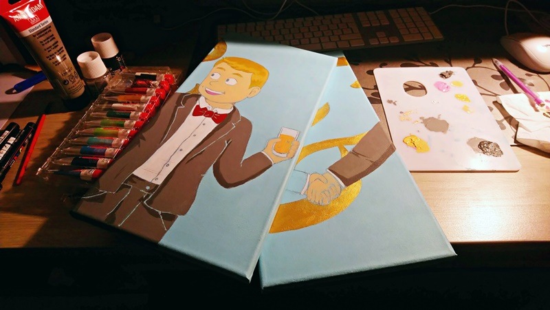 photo des toiles avec les aplats de couleur côté binome